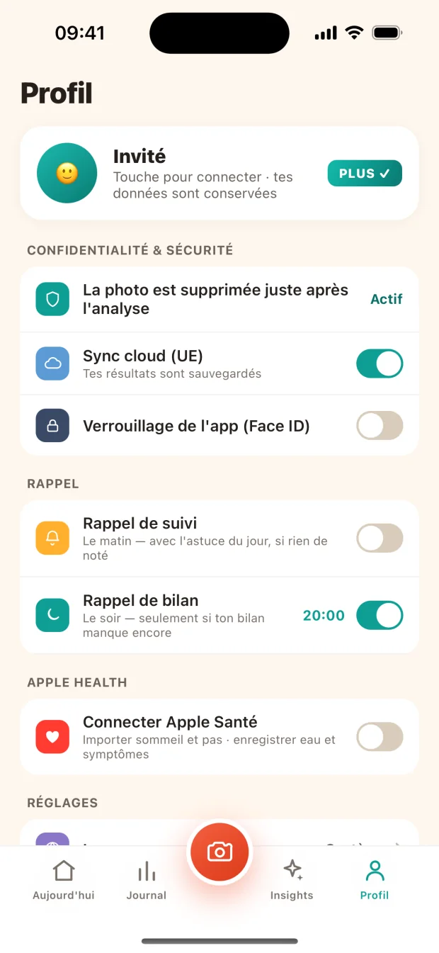 Connexion Apple Health dans le profil Mr. Toots
